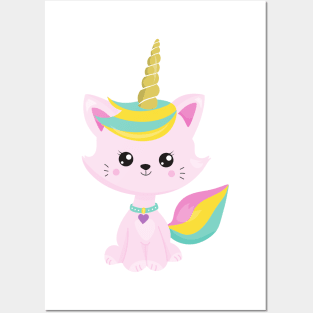 Unicorn Cat, Cute Cat, Little Cat, Pink Cat, Kitty Posters and Art
